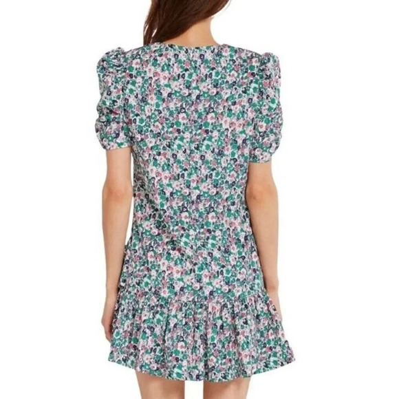 Storets Floral Puff Pleated Sleeve Tulip Hem Mini Ruffle Dress Size S/M Women’s - Picture 3 of 7